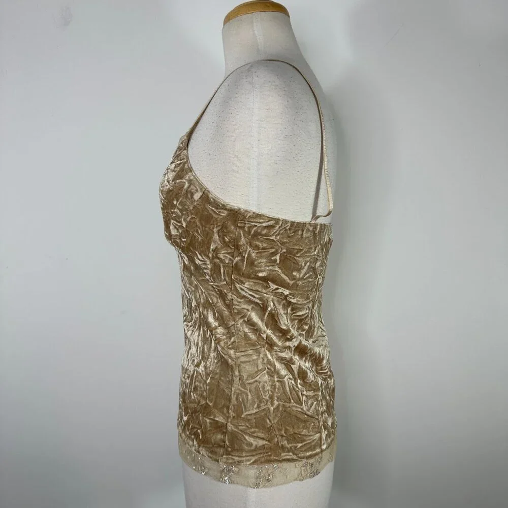 Byerwear Velvet Women's Size Large Gold Y2K Strap Stretch Tank Top